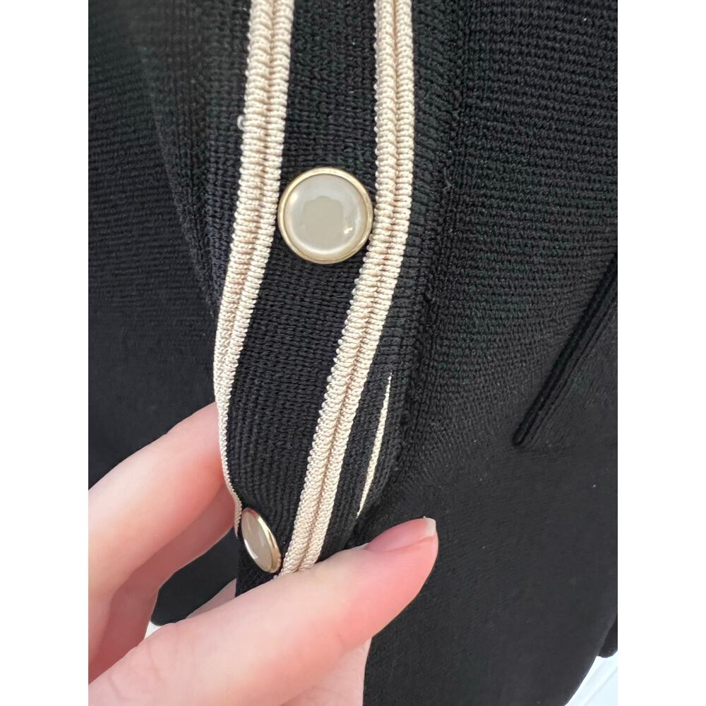 Sandro Paris Fabie Crop Short Sleeve Top Sweater Black White Ruffle Collar S - Picture 4 of 13